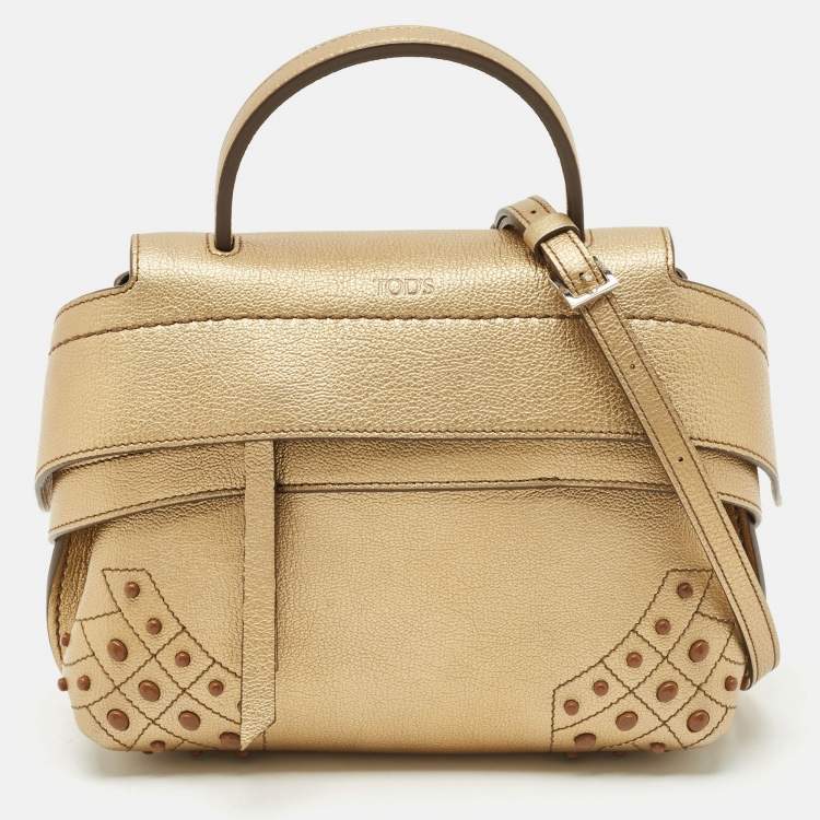 Pre Owned Tod’s Gold Leather Gommino Wave Top Handle Bag