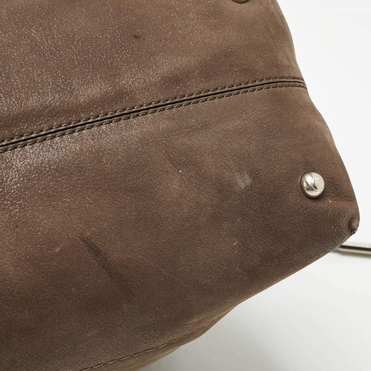 Pre Owned Tod's Dark Brown Iridescent Leather Drawstring Tote