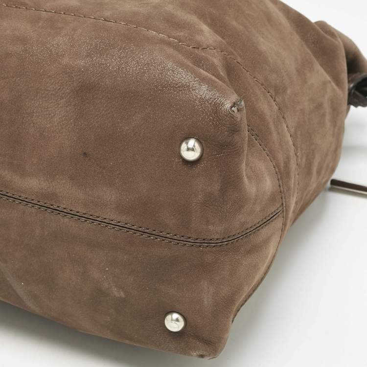 Pre Owned Tod's Dark Brown Iridescent Leather Drawstring Tote
