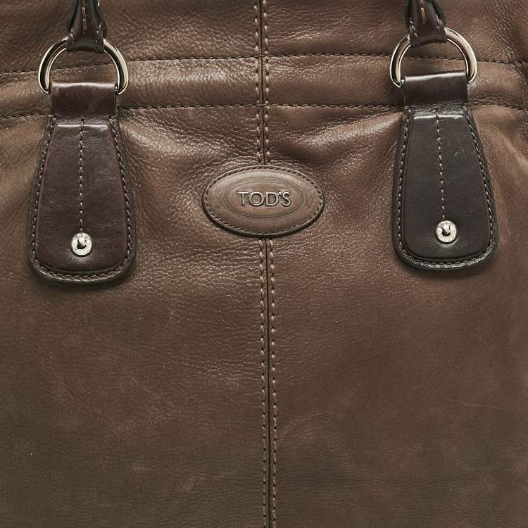 Pre Owned Tod's Dark Brown Iridescent Leather Drawstring Tote