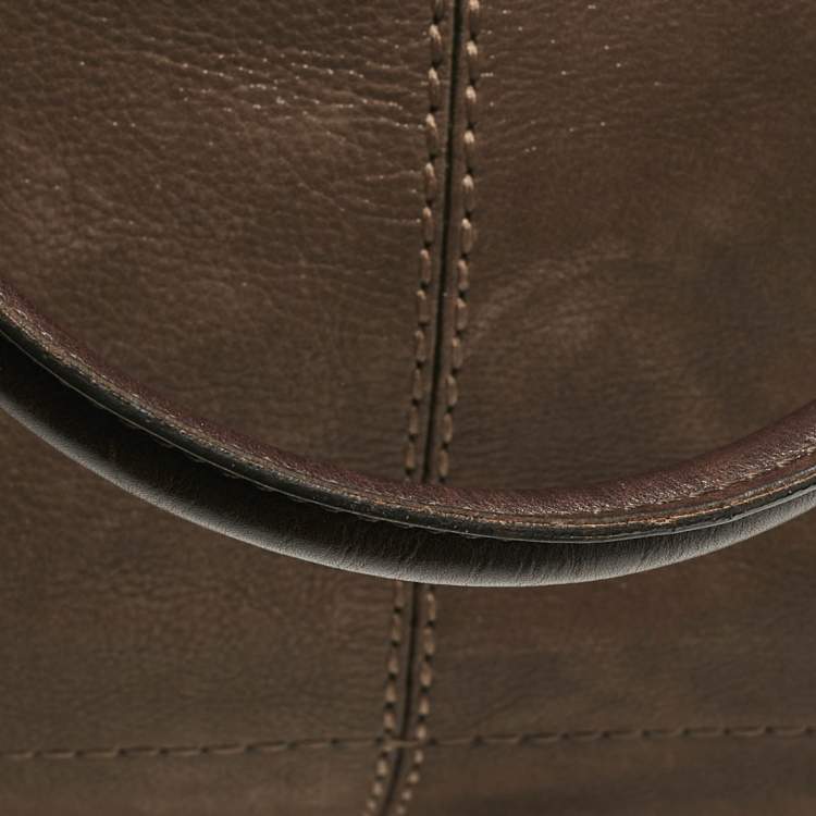 Pre Owned Tod's Dark Brown Iridescent Leather Drawstring Tote