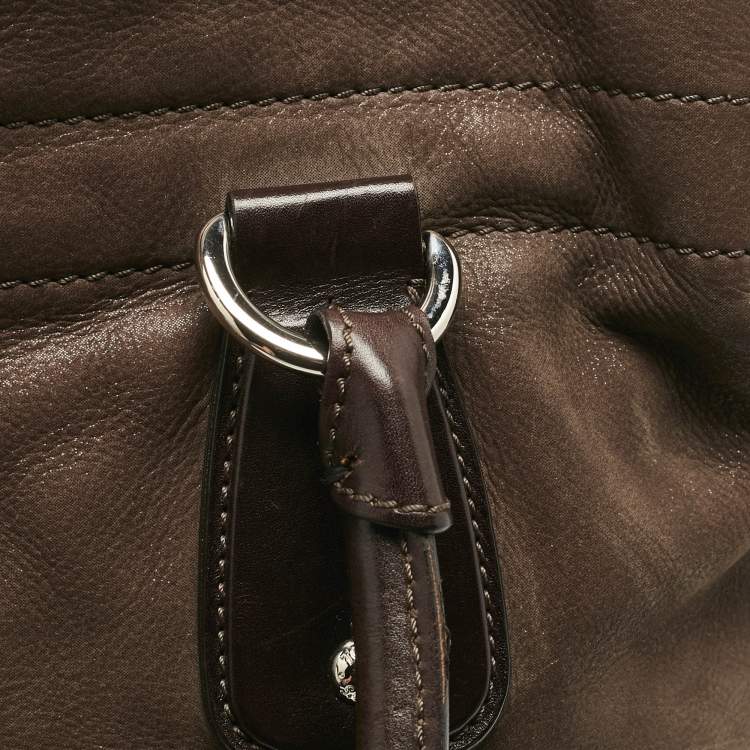 Pre Owned Tod's Dark Brown Iridescent Leather Drawstring Tote