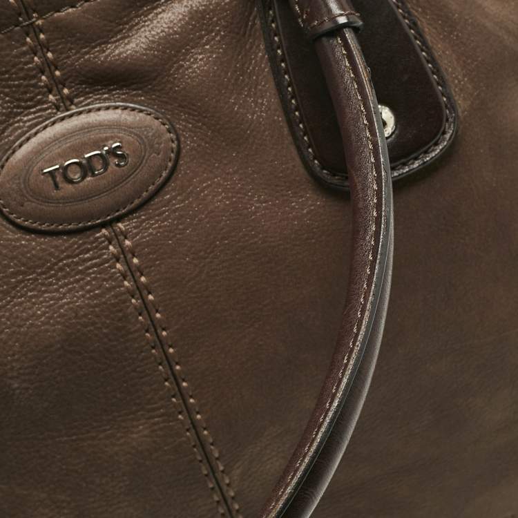 Pre Owned Tod's Dark Brown Iridescent Leather Drawstring Tote