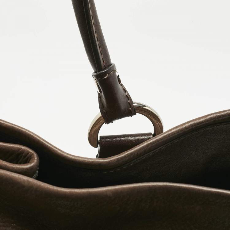Pre Owned Tod's Dark Brown Iridescent Leather Drawstring Tote