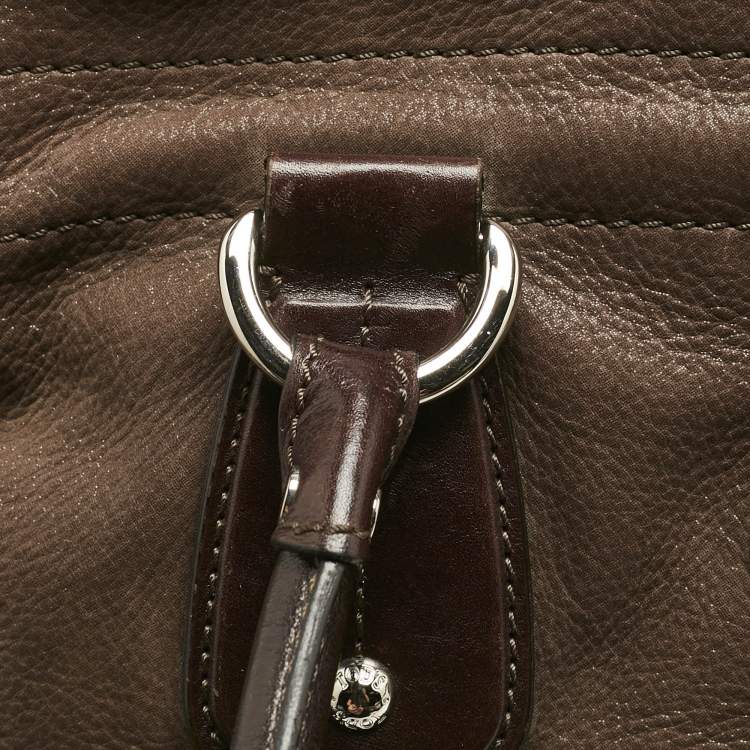 Pre Owned Tod's Dark Brown Iridescent Leather Drawstring Tote