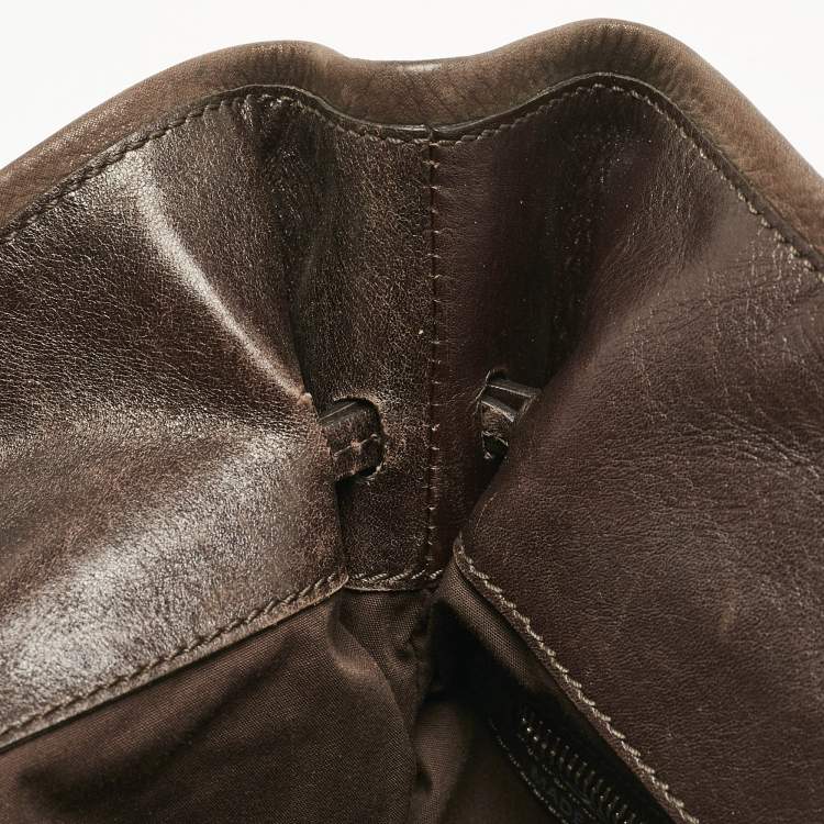 Pre Owned Tod's Dark Brown Iridescent Leather Drawstring Tote