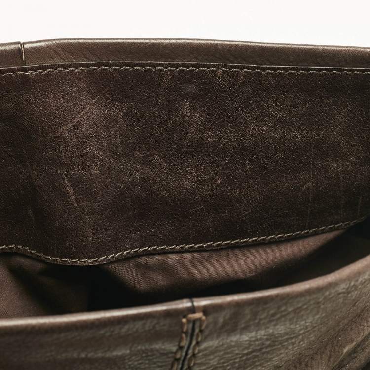 Pre Owned Tod's Dark Brown Iridescent Leather Drawstring Tote