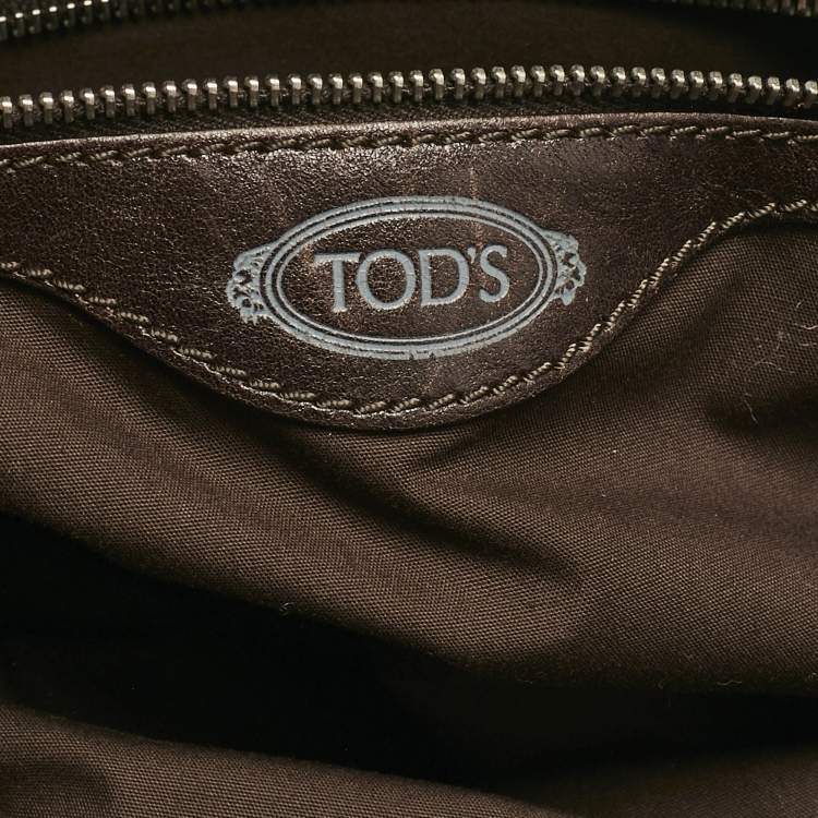 Pre Owned Tod's Dark Brown Iridescent Leather Drawstring Tote
