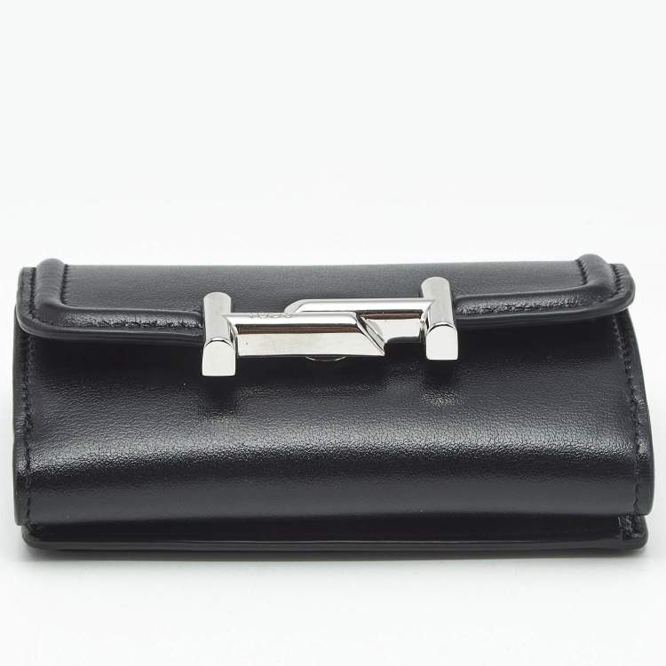 Pre Owned Tod's Black Leather Double T Trifold Wallet