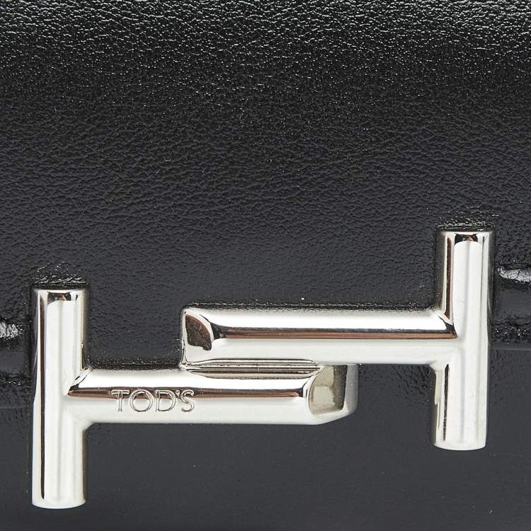 Pre Owned Tod's Black Leather Double T Trifold Wallet