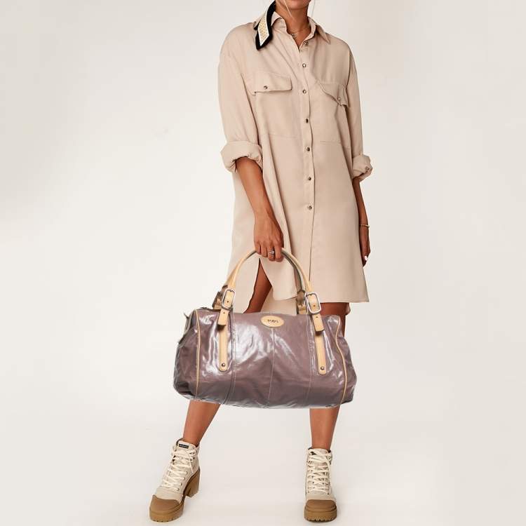 Pre Owned Tod's Mauve/Tan Patent Fabric G-Line Easy Duffel Bag