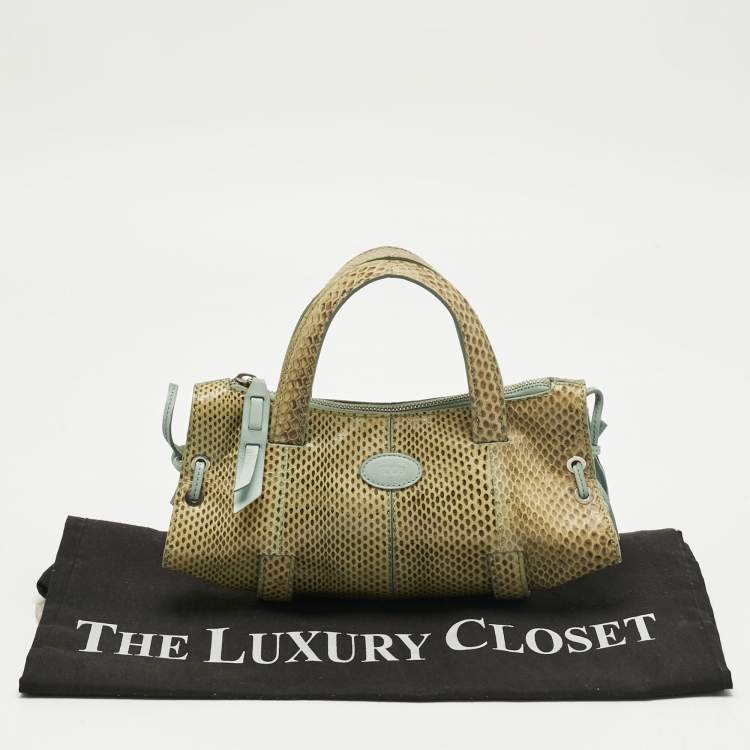 Pre Owned Tod's Cream/Blue Leather and Snakeskin Mini Candy Sera Satchel