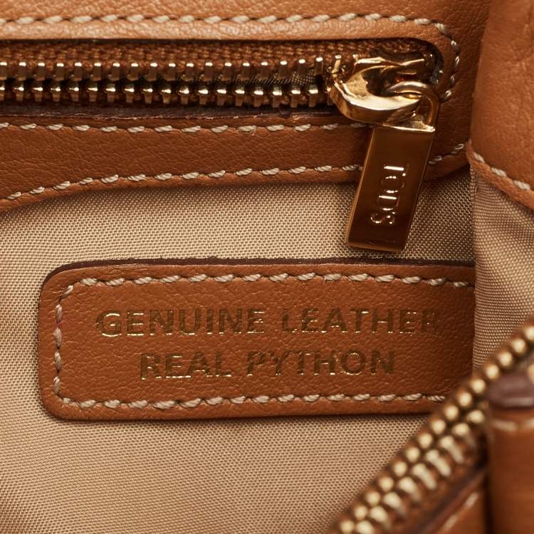 Pre Owned Tod's Brown/Multicolor Leather and Python Mini Double T Shoulder Bag