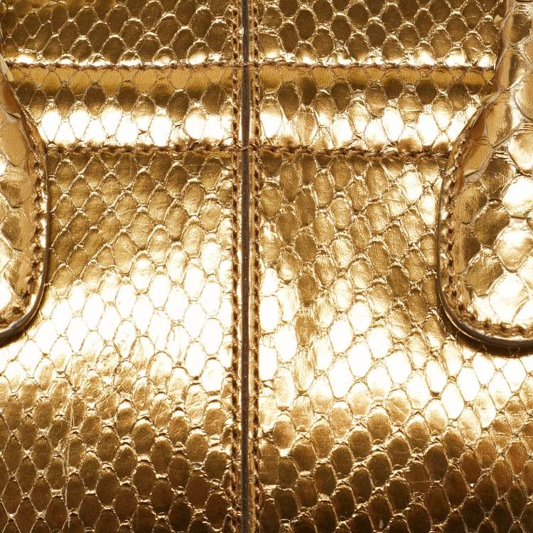 Pre Owned Tod's Gold Snakeskin Mini Crystal Embellished Drawstring Tote