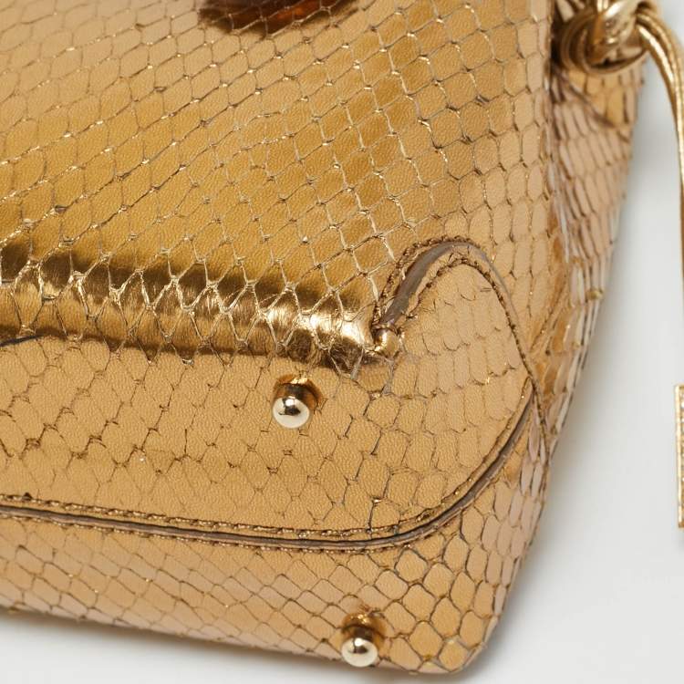 Pre Owned Tod's Gold Snakeskin Mini Crystal Embellished Drawstring Tote
