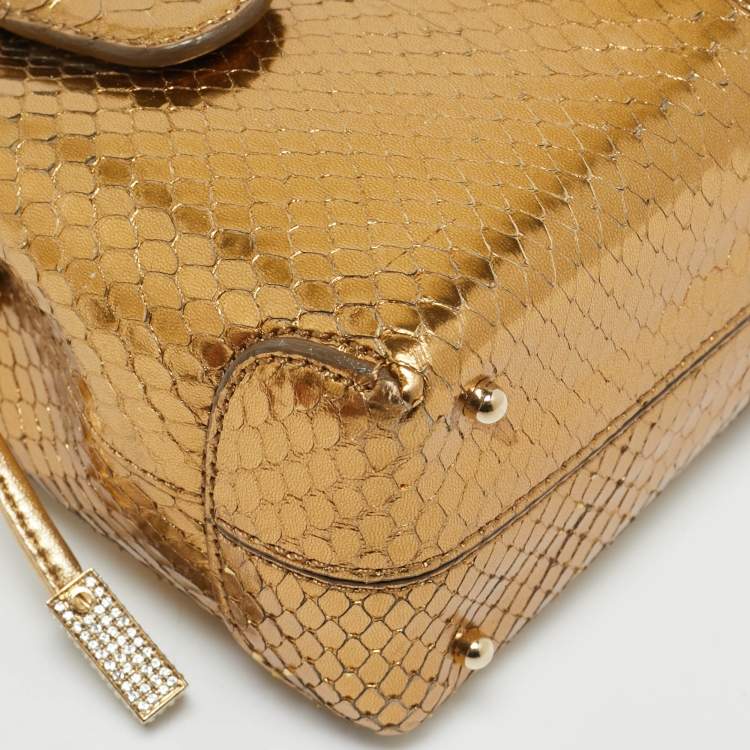 Pre Owned Tod's Gold Snakeskin Mini Crystal Embellished Drawstring Tote