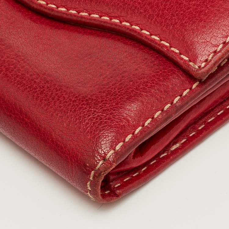 Pre Owned Tod's Dark Red Leather Flap Compact Wallet