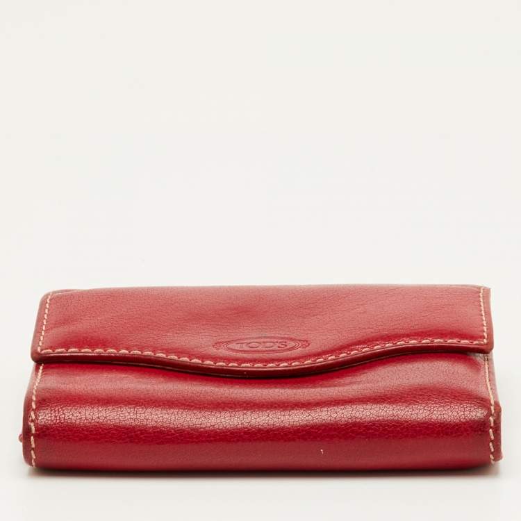 Pre Owned Tod's Dark Red Leather Flap Compact Wallet
