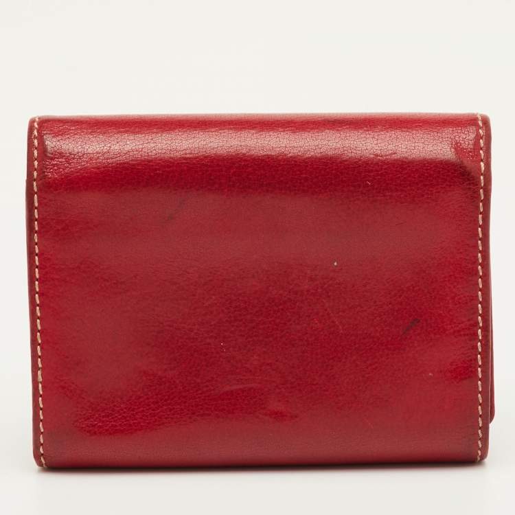 Pre Owned Tod's Dark Red Leather Flap Compact Wallet