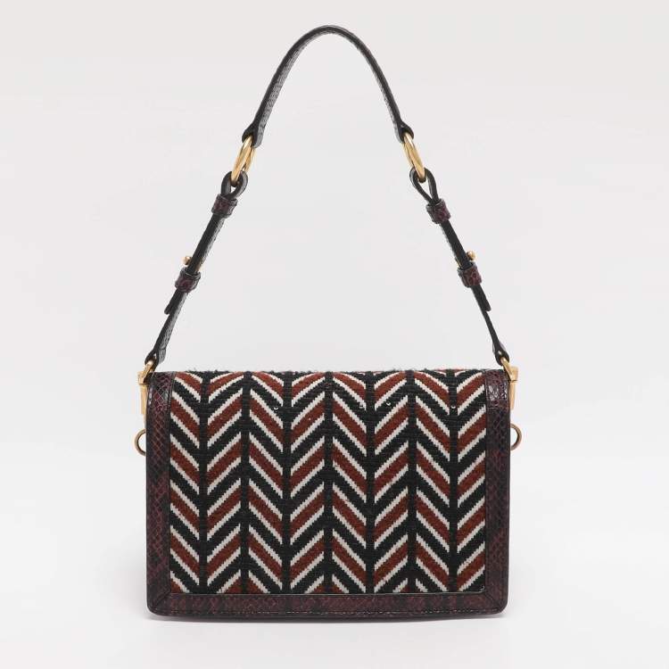 Pre Owned Tod's T Timeless Multicolor Fabric, Python Embossed Leather and Sequins Shoulder Bag