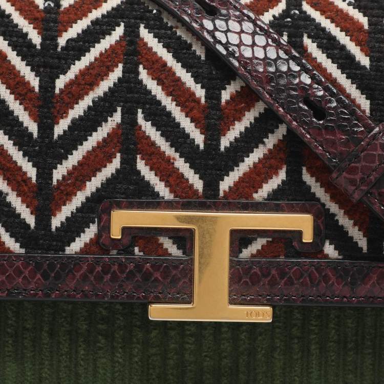 Pre Owned Tod's T Timeless Multicolor Fabric, Python Embossed Leather and Sequins Shoulder Bag