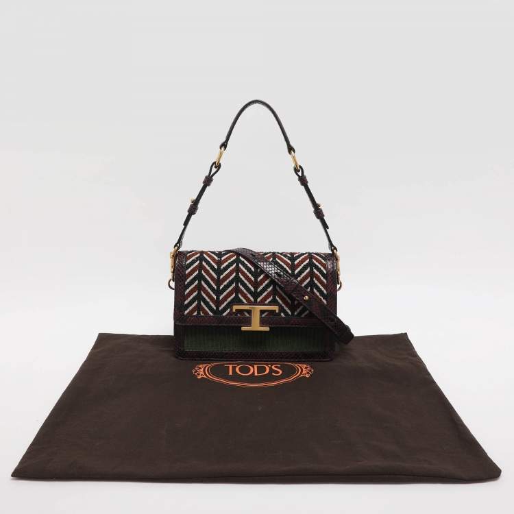 Pre Owned Tod's T Timeless Multicolor Fabric, Python Embossed Leather and Sequins Shoulder Bag