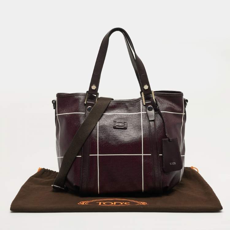 Pre Owned Tod's G-Line Burgundy/White Coated Canvas and Leather Tote