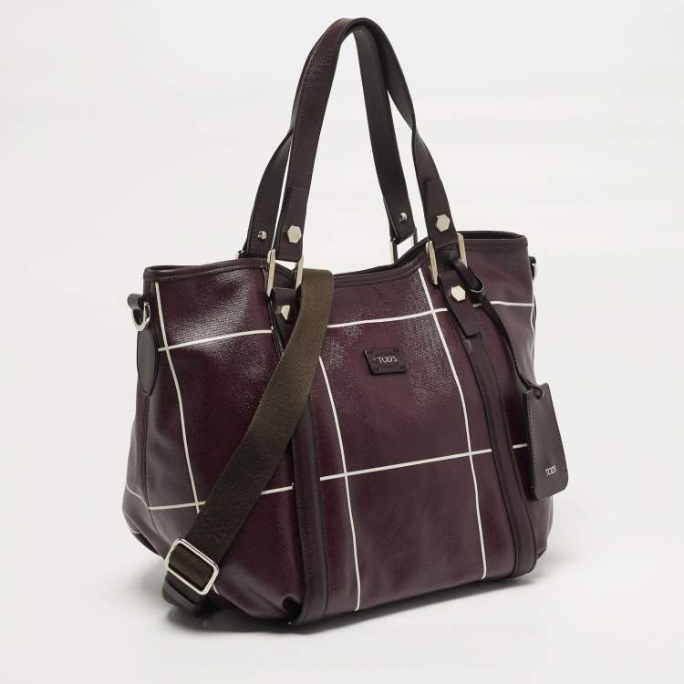Pre Owned Tod's G-Line Burgundy/White Coated Canvas and Leather Tote