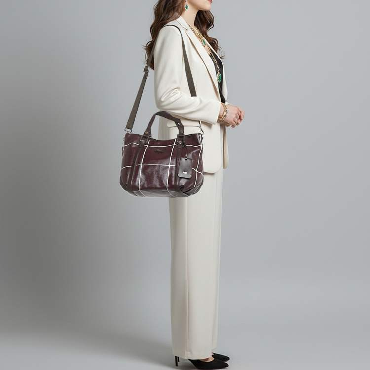 Pre Owned Tod's G-Line Burgundy/White Coated Canvas and Leather Tote