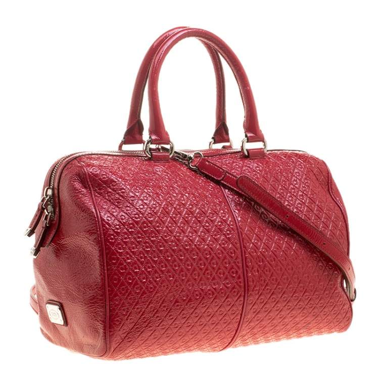 Pre Owned Tod's Red Signature Patent Leather Bauletto Satchel 