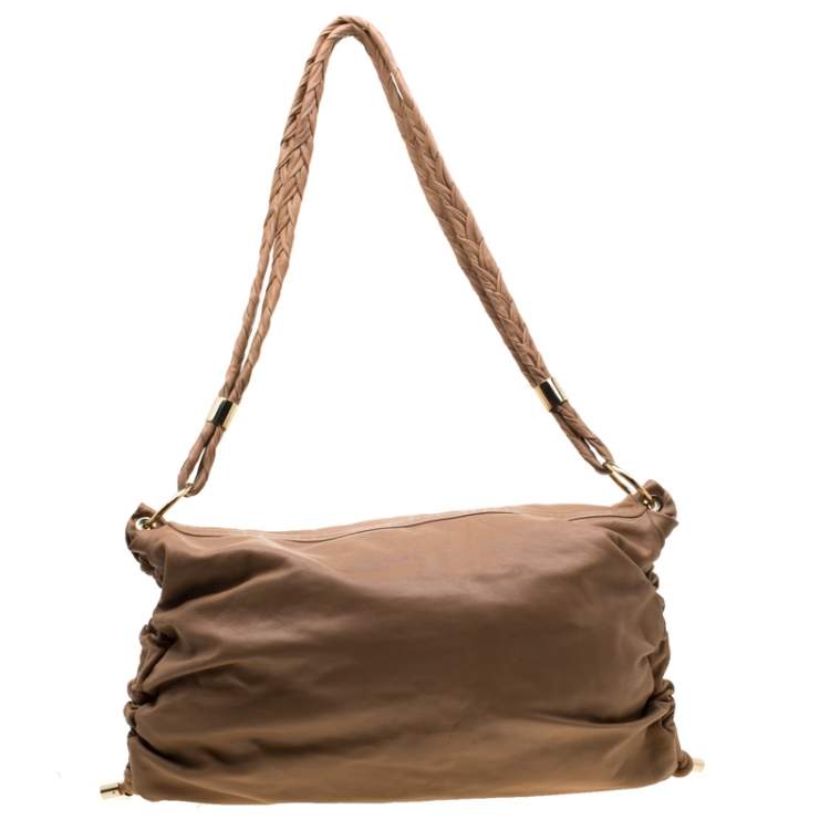 Pre Owned Tod's Camel Leather Softy Grande Goa Messenger Bag