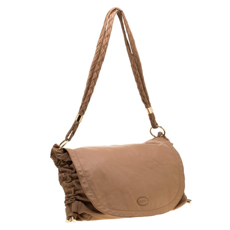 Pre Owned Tod's Camel Leather Softy Grande Goa Messenger Bag