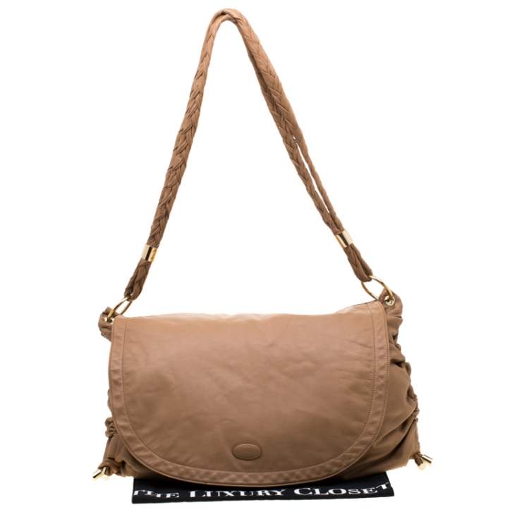 Pre Owned Tod's Camel Leather Softy Grande Goa Messenger Bag