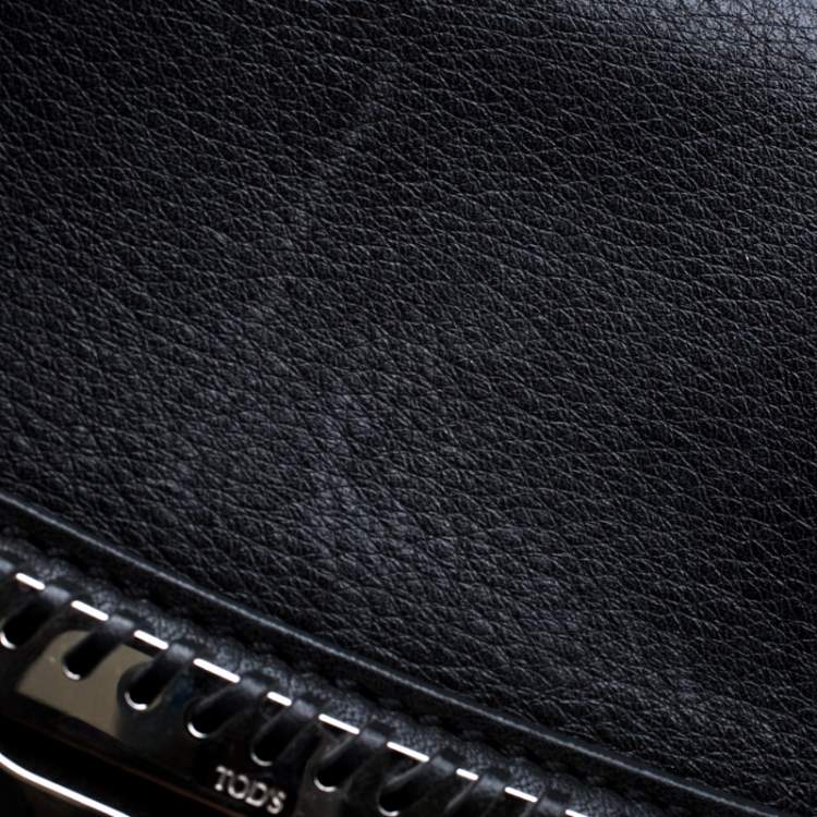 Pre Owned Tod's Black Leather Whipstitched Mask Crossbody Bag 