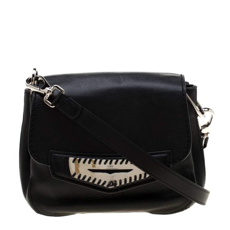 Pre Owned Tod's Black Leather Whipstitched Mask Crossbody Bag 
