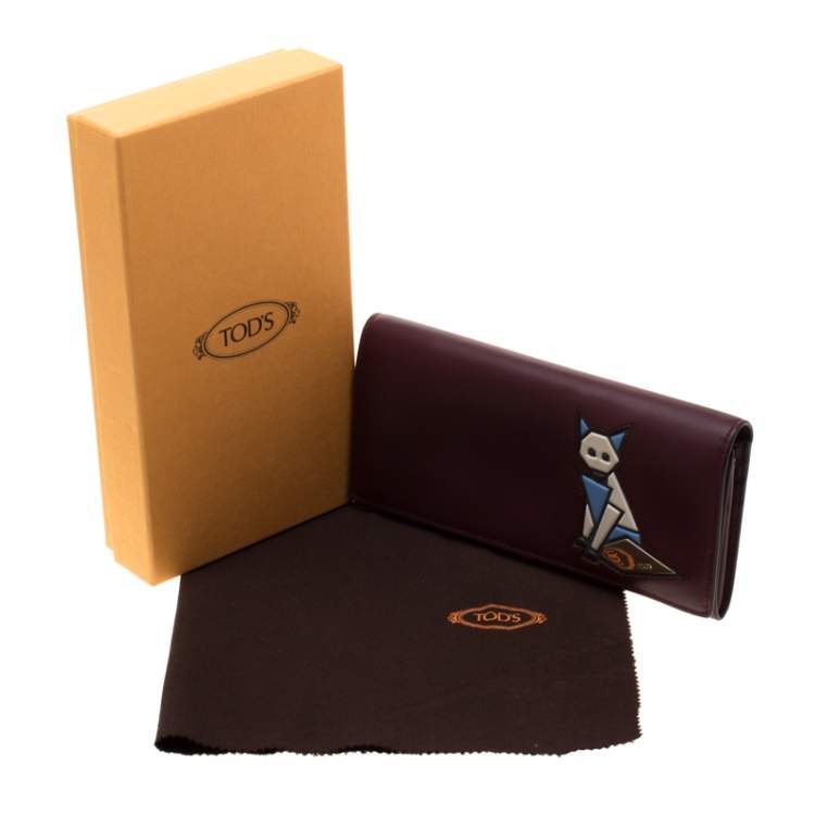 Pre Owned Tod's Bordeaux Leather Fox Detail Continental Wallet