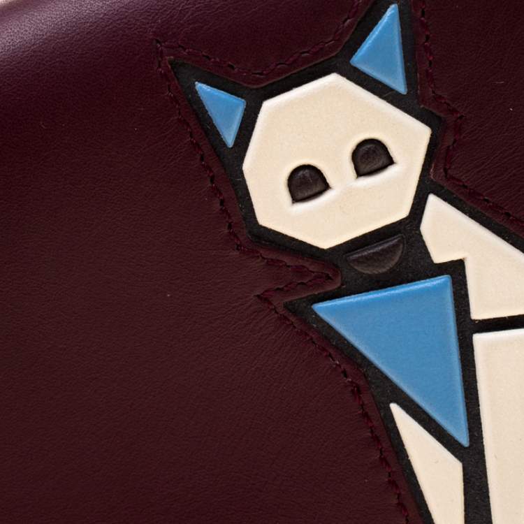 Pre Owned Tod's Bordeaux Leather Fox Detail Continental Wallet