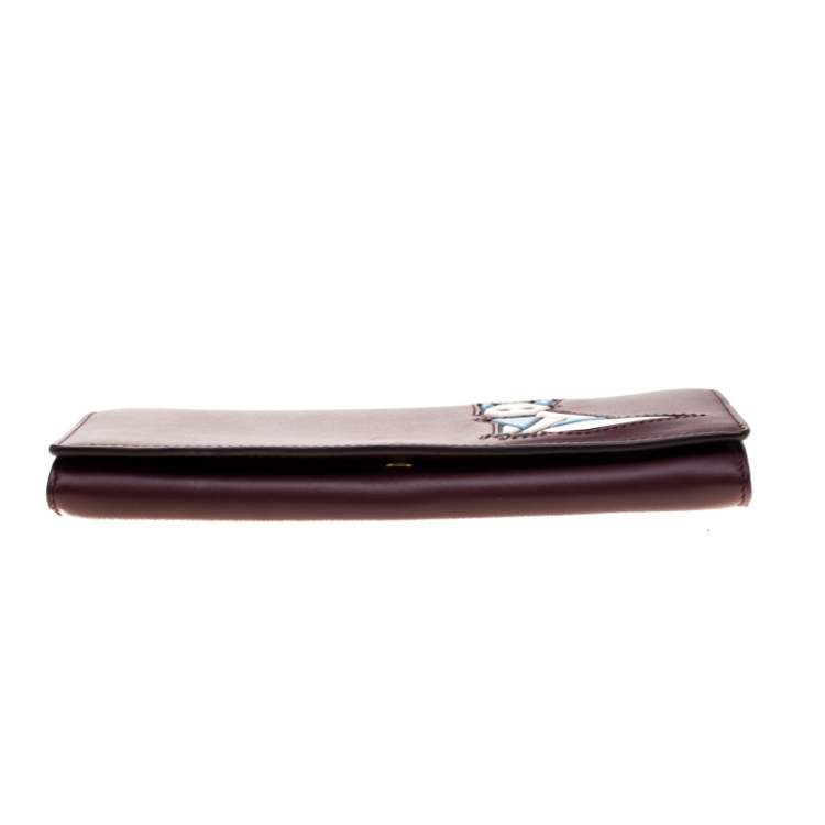 Pre Owned Tod's Bordeaux Leather Fox Detail Continental Wallet