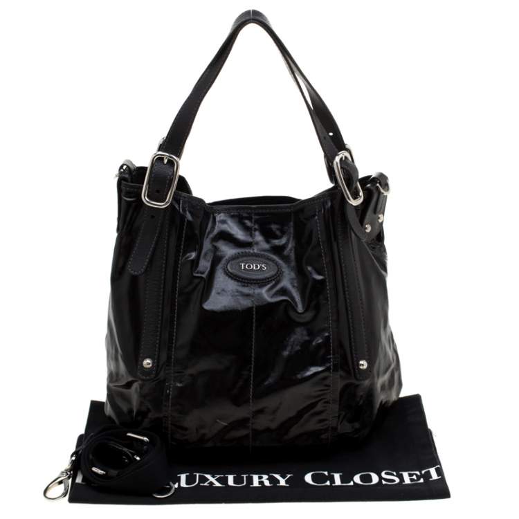 Pre Owned Tod's Black Glazed Coated Canvas G-Line Easy Sacca Tote