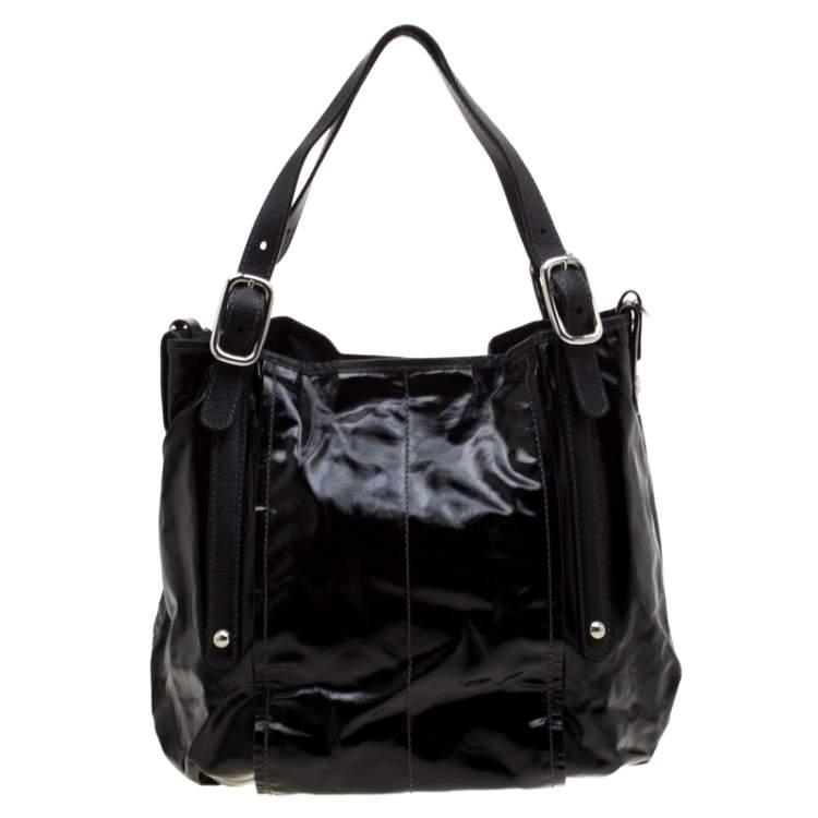 Pre Owned Tod's Black Glazed Coated Canvas G-Line Easy Sacca Tote
