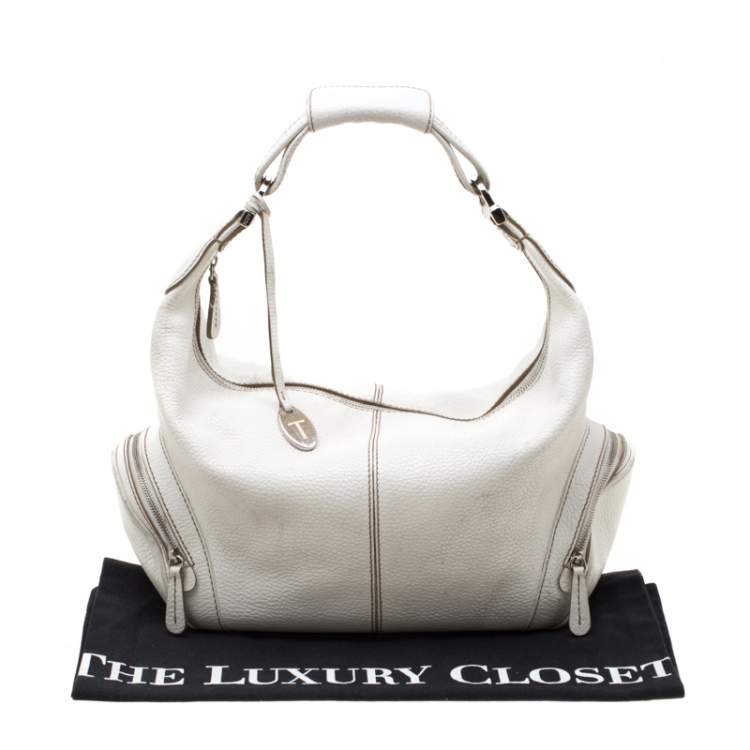 Pre Owned Tod's White Leather Charlotte Hobo