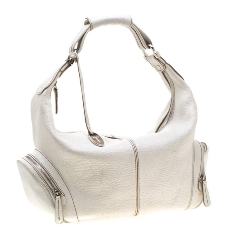 Pre Owned Tod's White Leather Charlotte Hobo