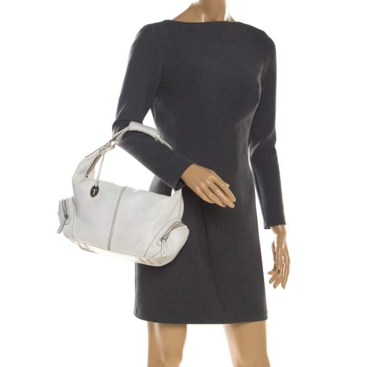Pre Owned Tod's White Leather Charlotte Hobo
