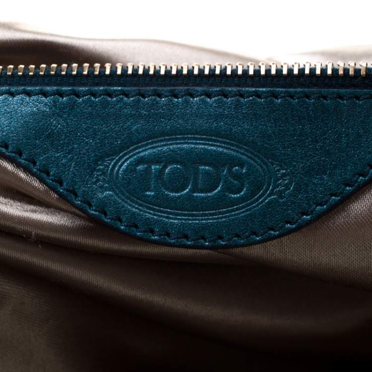 Pre Owned Tod's Green Shimmering Suede Pashmy Hobo