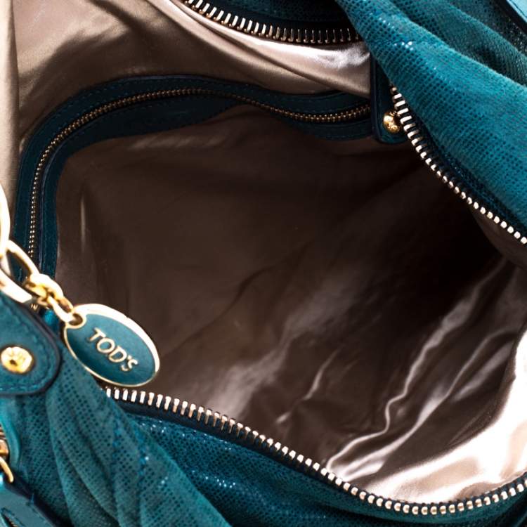 Pre Owned Tod's Green Shimmering Suede Pashmy Hobo