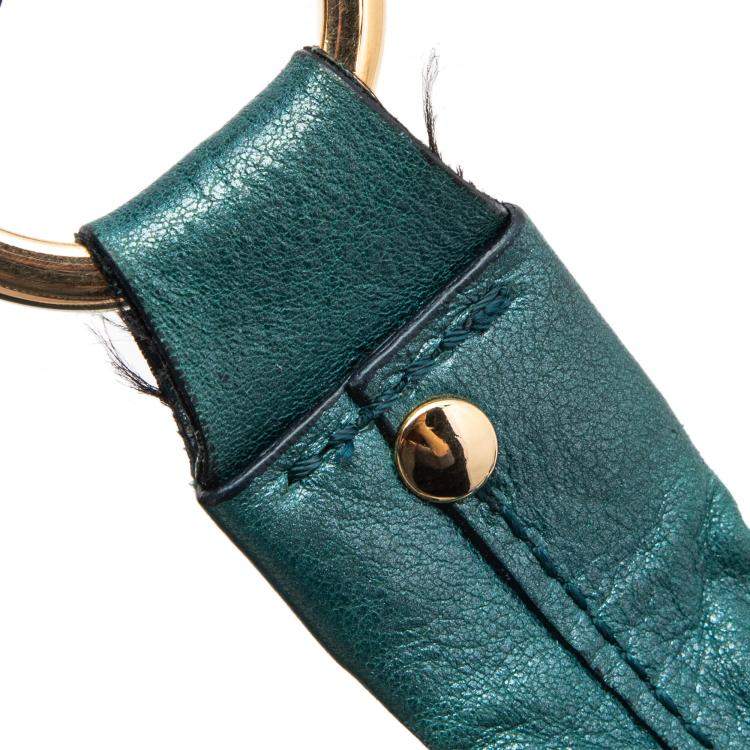Pre Owned Tod's Green Shimmering Suede Pashmy Hobo