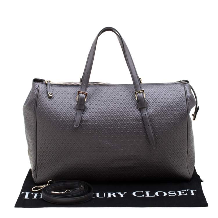 Pre Owned Tod's Grey Signature Embossed Leather Satchel 