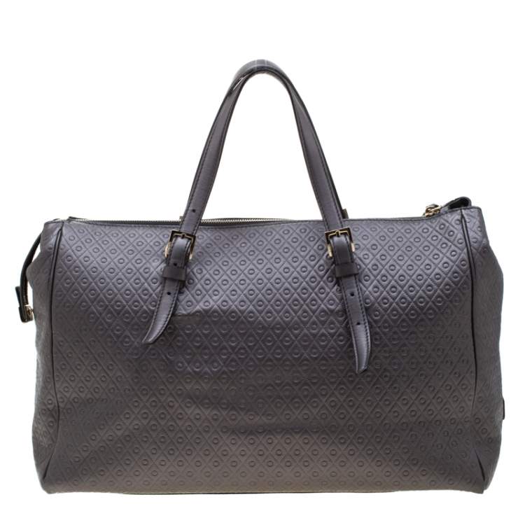 Pre Owned Tod's Grey Signature Embossed Leather Satchel 