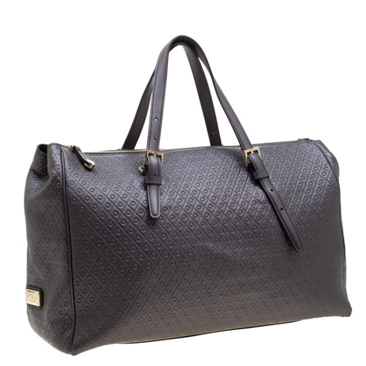Pre Owned Tod's Grey Signature Embossed Leather Satchel 