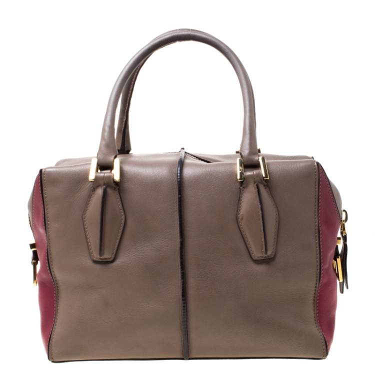 Pre Owned Tod's Taupe/Burgundy Leather D-Styling Medium Tote